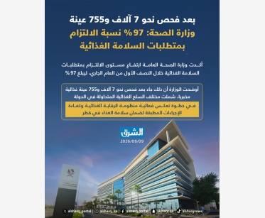 بعد فحص نحو 7 آلاف و755 عينة .. وزارة الصحة: 97% نسبة الالتزام بمتطلبات السلامة الغذائية
