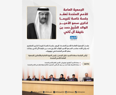 الجمعية العامة للأمم المتحدة تعقد جلسة خاصة تكريما لذكرى سمو الأمير الوالد الشيخ حمد بن خليفة آل ثاني