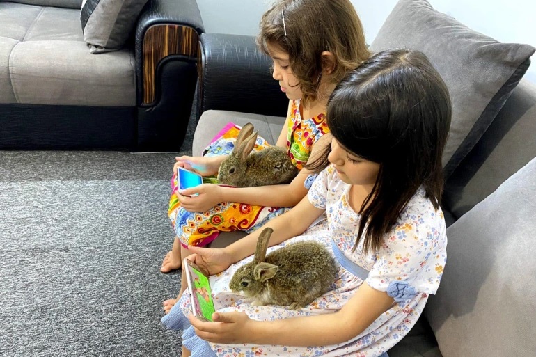 انقلب السحر على الساحر.. عراقي يشتري أرنبين لشغل ابنتيه عن الأجهزة الإلكترونية فكانت المفاجأة