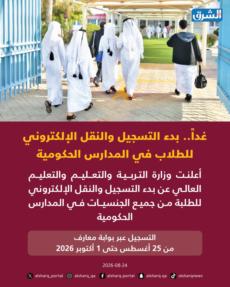 غدا.. بدء التسجيل والنقل الإلكتروني للطلاب في المدارس الحكومية